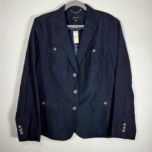 NWT Talbots Women’s Linen Blend Blazer Jacket 3-Button Front Lined Blue Size 18